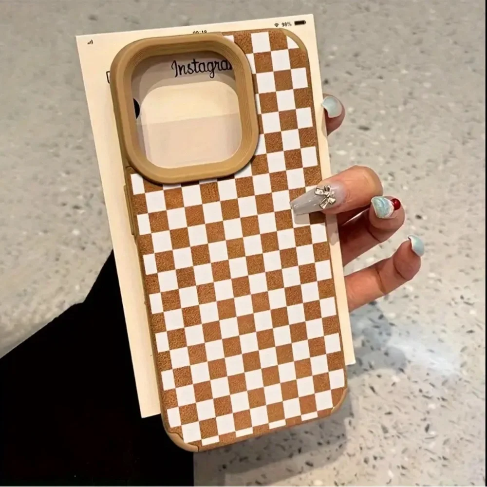 Checkered Brown & White iPhone 12 Pro Max Phone Case NEW Checkerboard Aesthetic
